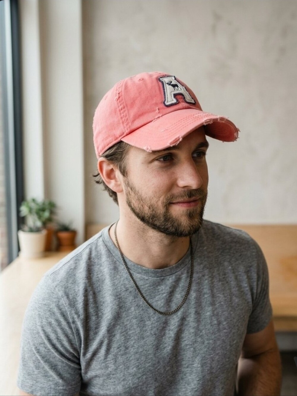 Y2k Abercrombie & Fitch Coral Pink Baseball Cap with A Moose Patch
